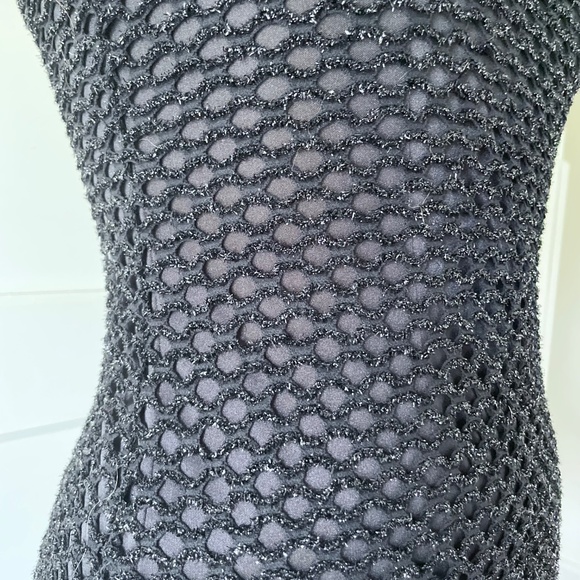 Vintage 90s Andrea Polizzi Long Bodycon Dress-Black Mesh Formal Evening Wear -S6 - Picture 6 of 8